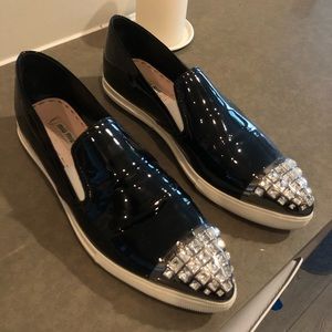Miu Miu black patent cap toe sneakers w/ crystals